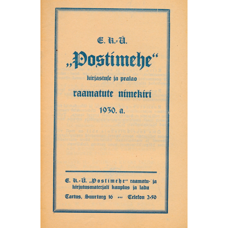 EKÜ Postimehe kirjastuse ja  pealao raamatute nimekiri 1930