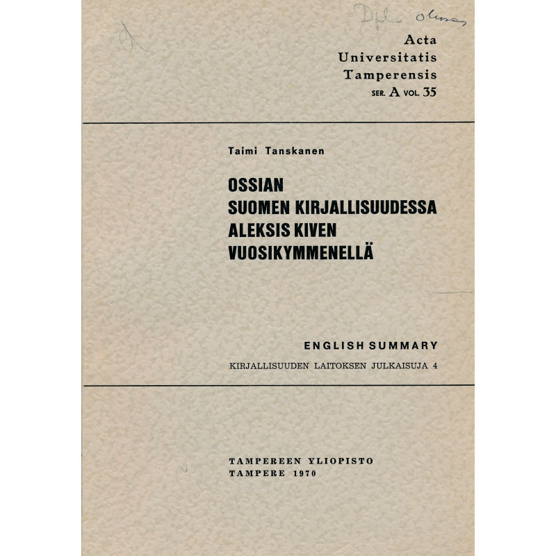 Ossian Suomen kirjallisuudessa Aleksis Kiven vuosikymmenellä